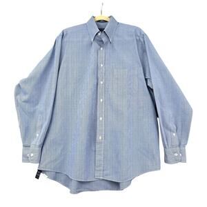 IZOD Button Down Blue‎ Poplin Check Pattern Long Sleeve Pocket Dress Shirt XL